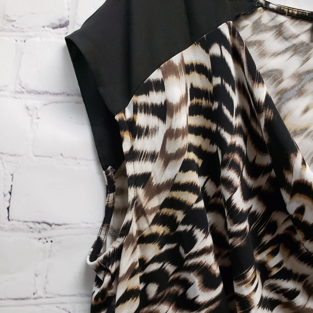 Calvin Klein XL Animal Print Cinch draw string waist Cowl Neck peplum hem blouse - Picture 8 of 8